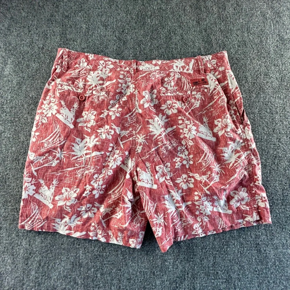 Izod Saltwater Mens 36 Red Tropical Floral Sailboat Print Shorts 7 Inch Inseam